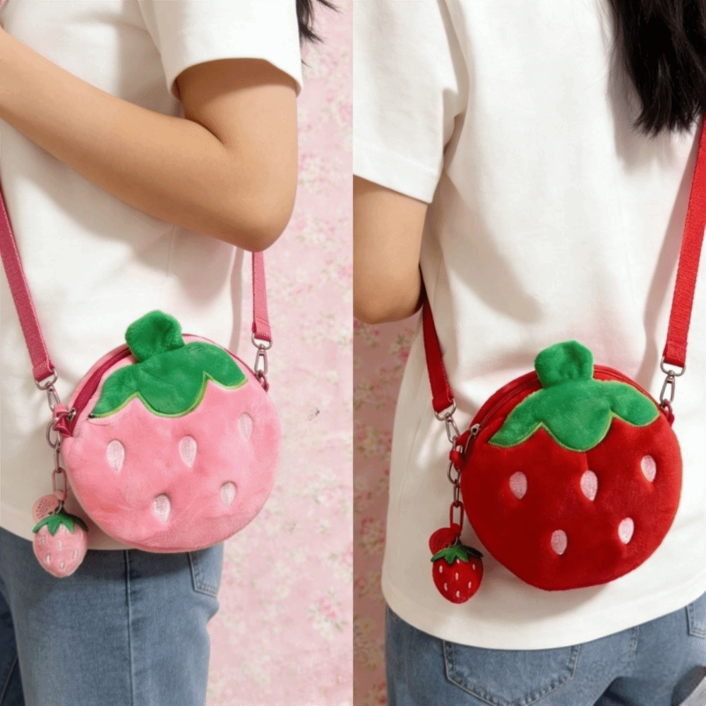 Coin Purse Women - Adorable Cartoon Strawberry Shoulder Bag Mini