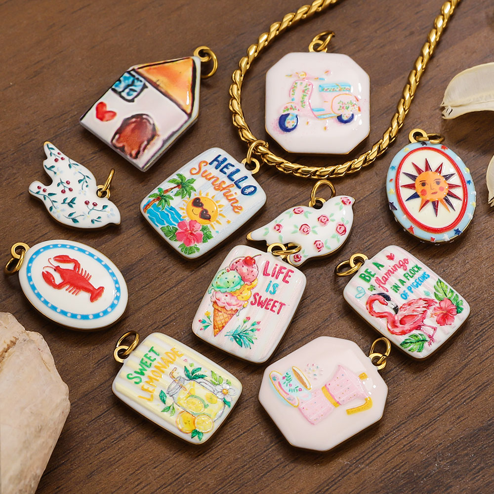 Women Fashion Jewellery - 2 Pcs Double-Sided Enamel Stainless Steel