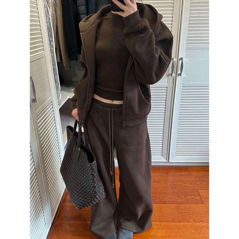 Wide Leg Palazzo Pants - American Casual Relaxation Sweater Set Women's