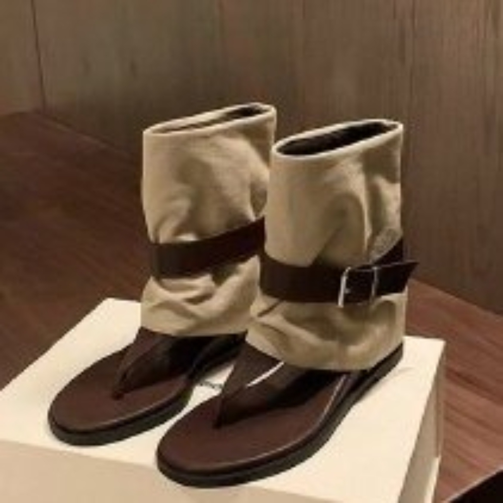 Women'S Fashion Boots - Vintage Color Block Toe Ring Sandals