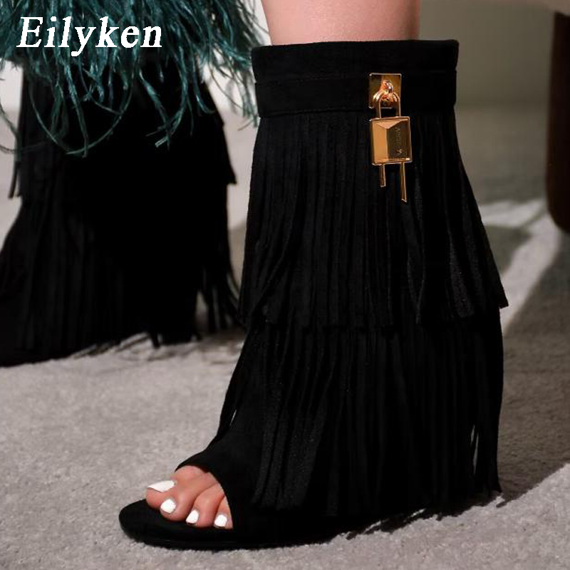 Women'S Fashion Boots - Eilyken Designer Fringe Wedges Boot Sandals
