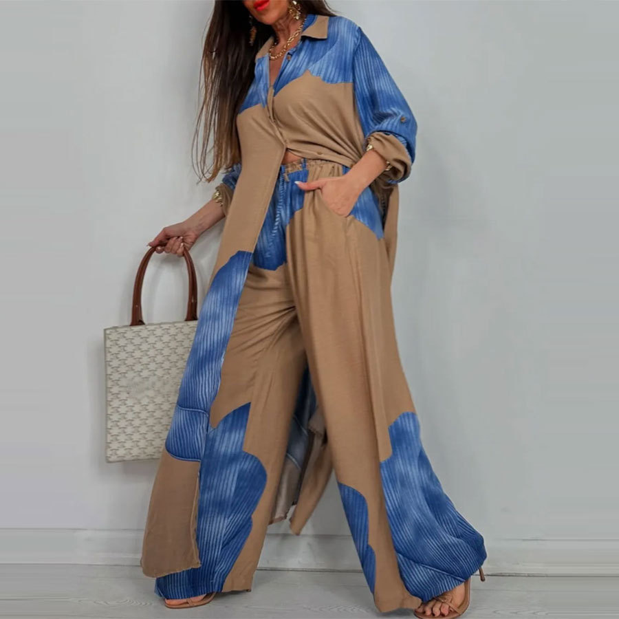 Elegant Lady Set Printed Long  - Wide Leg Palazzo Pants 评论和价格