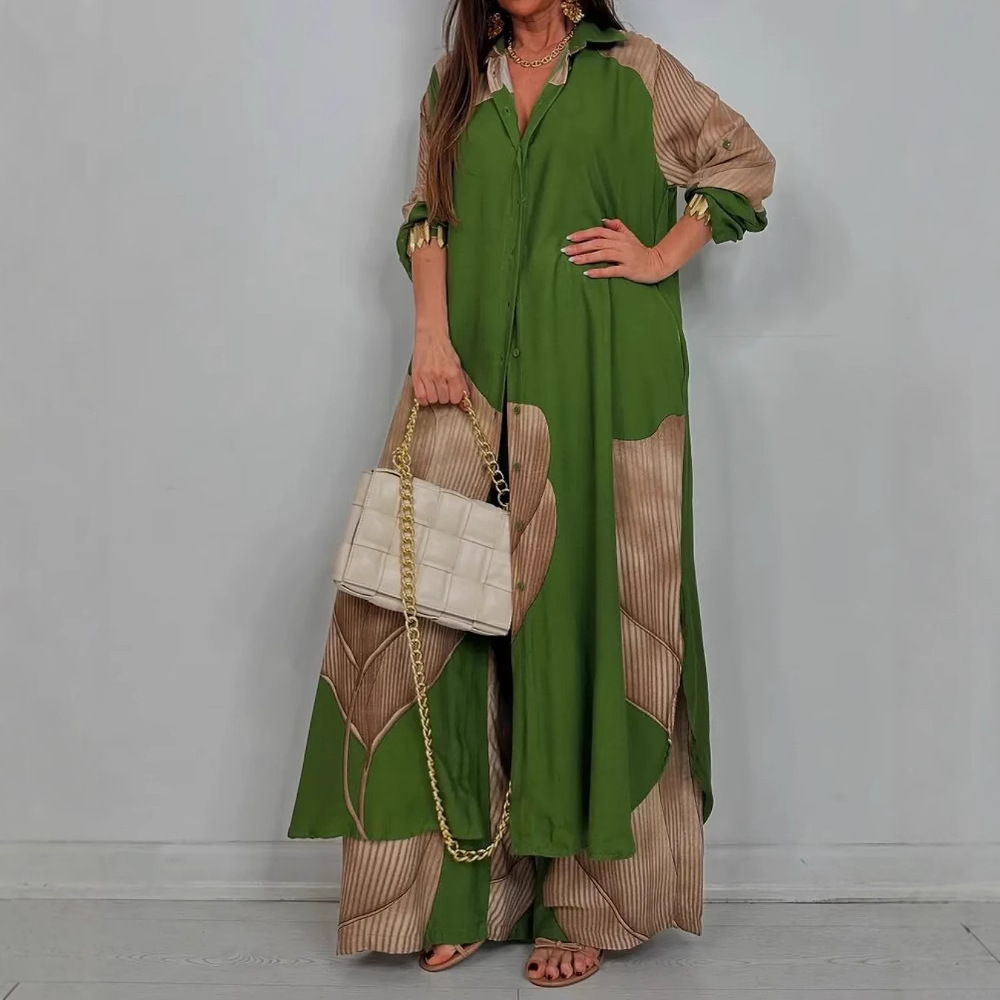 Elegant Lady Set Printed Long  - Wide Leg Palazzo Pants 评论和价格