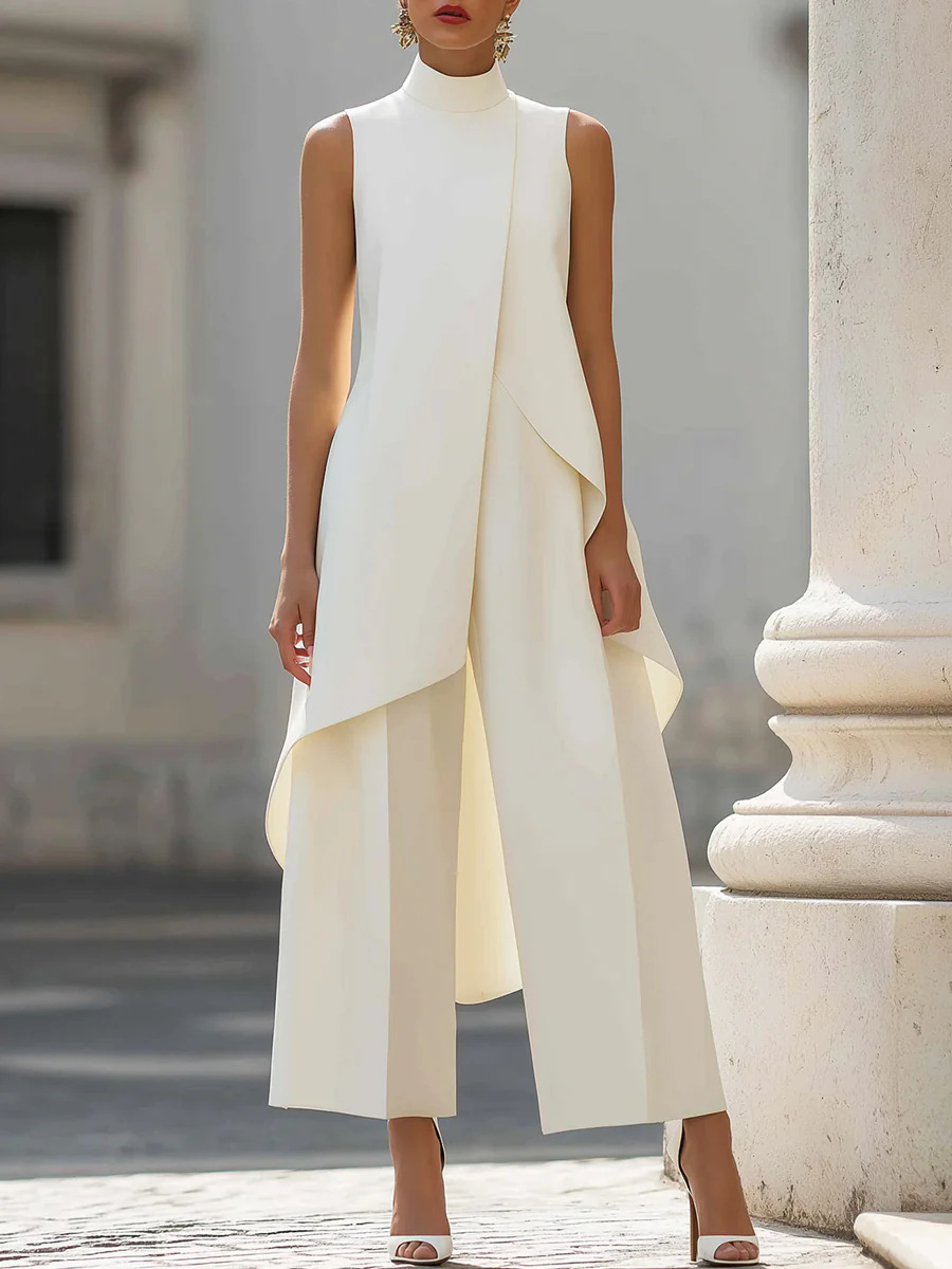 Women Stand Neck Sleeveless La - Wide Leg Palazzo Pants 评论和价格