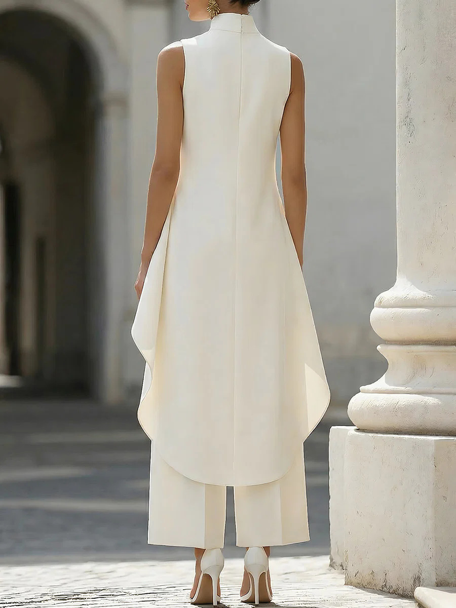 Women Stand Neck Sleeveless La - Wide Leg Palazzo Pants 评论和价格