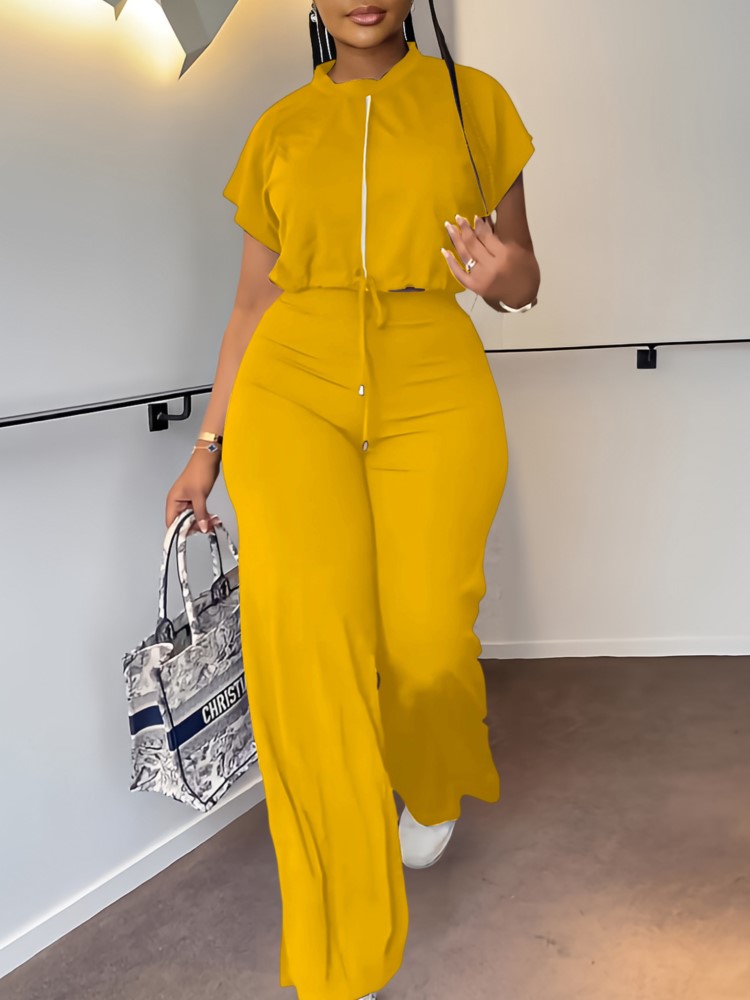 Women Casual Round Neck Drawst - Wide Leg Palazzo Pants 评论和价格