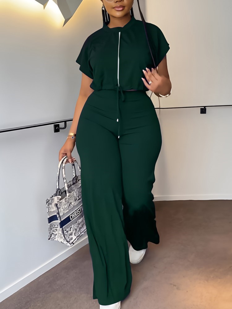 Women Casual Round Neck Drawst - Wide Leg Palazzo Pants 评论和价格