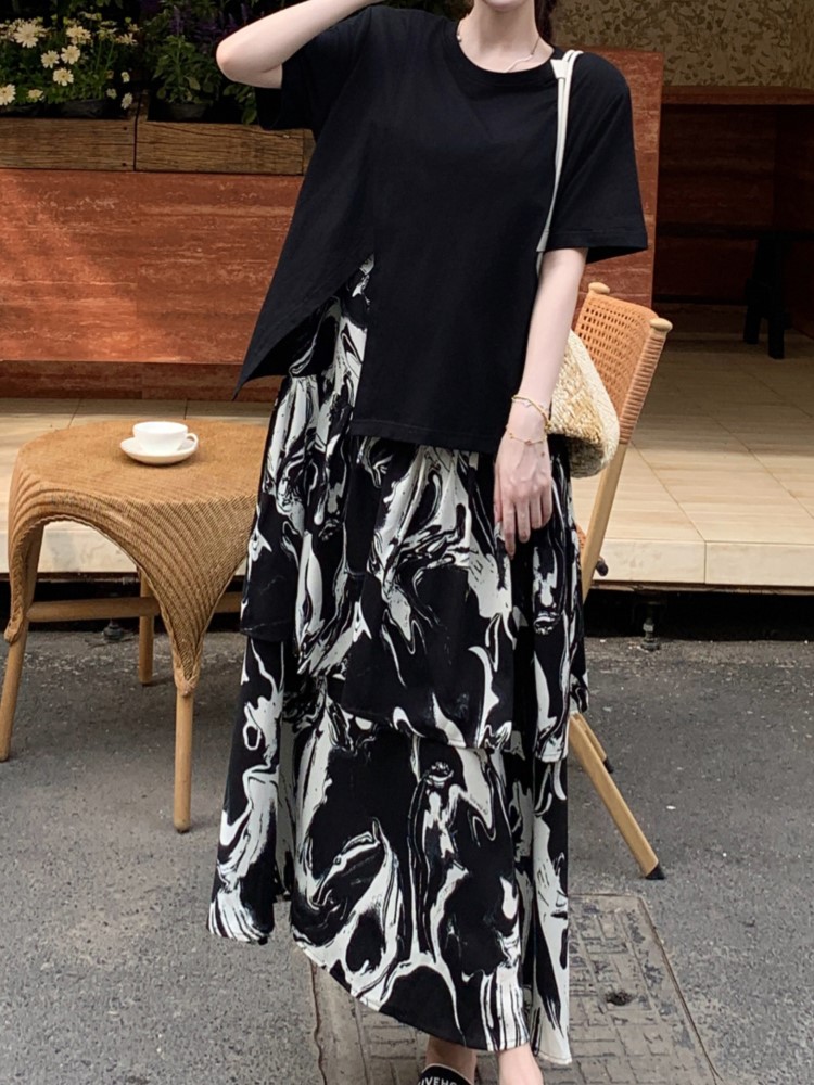 Mozigda Oversize Summer Fake T - Tie Dye Two Piece 评论和价格