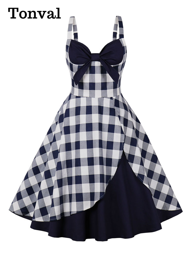 Tonval V-Neck Bow Front Gingha - Women'S Fashion Of The 50S 评论和价格