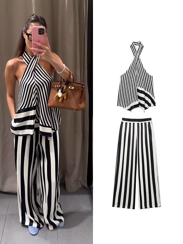 TFMLN 2026 Women's Stripe Halt - Wide Leg Palazzo Pants 评论和价格