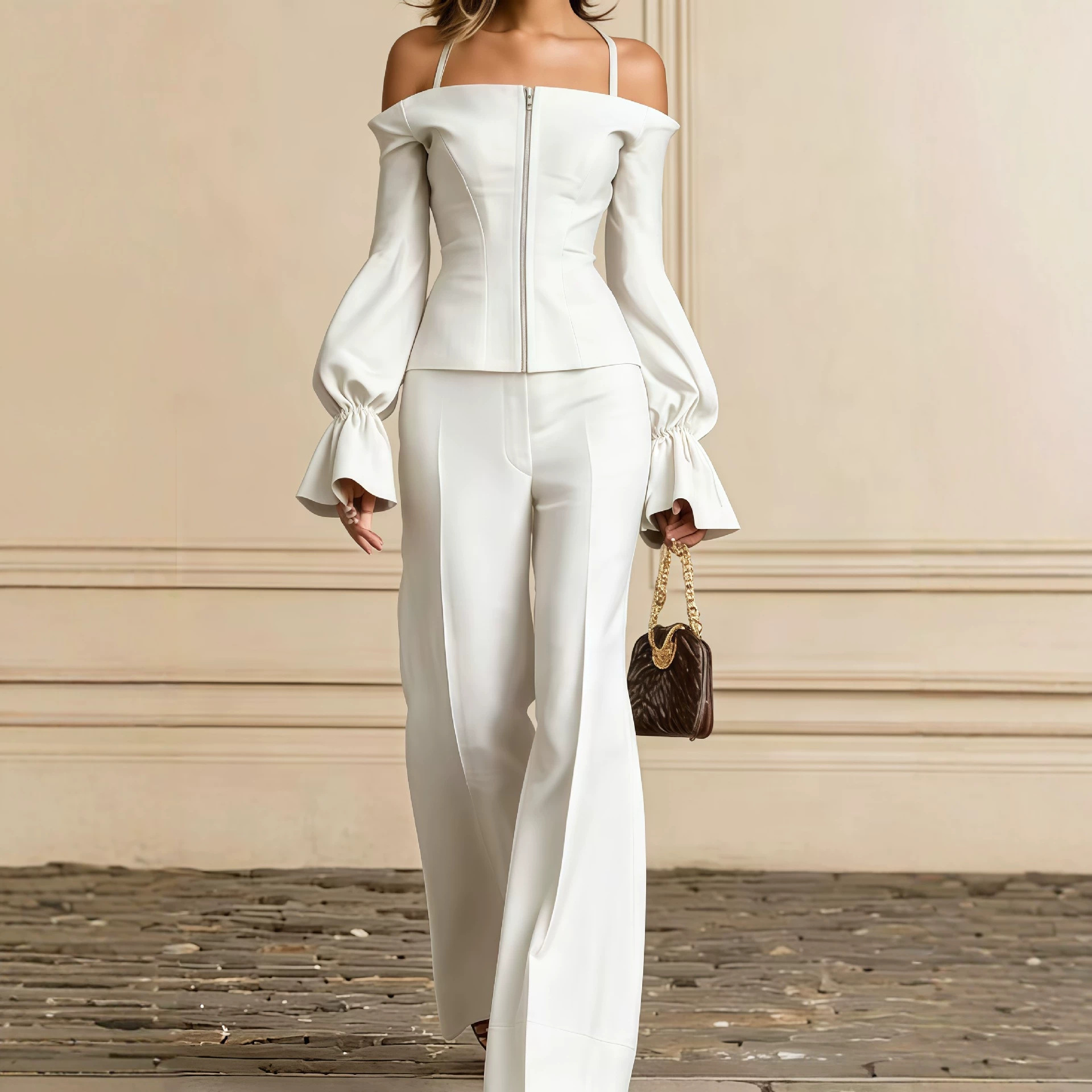 2 Piece Pants Set Women Solid  - Wide Leg Palazzo Pants 评论和价格