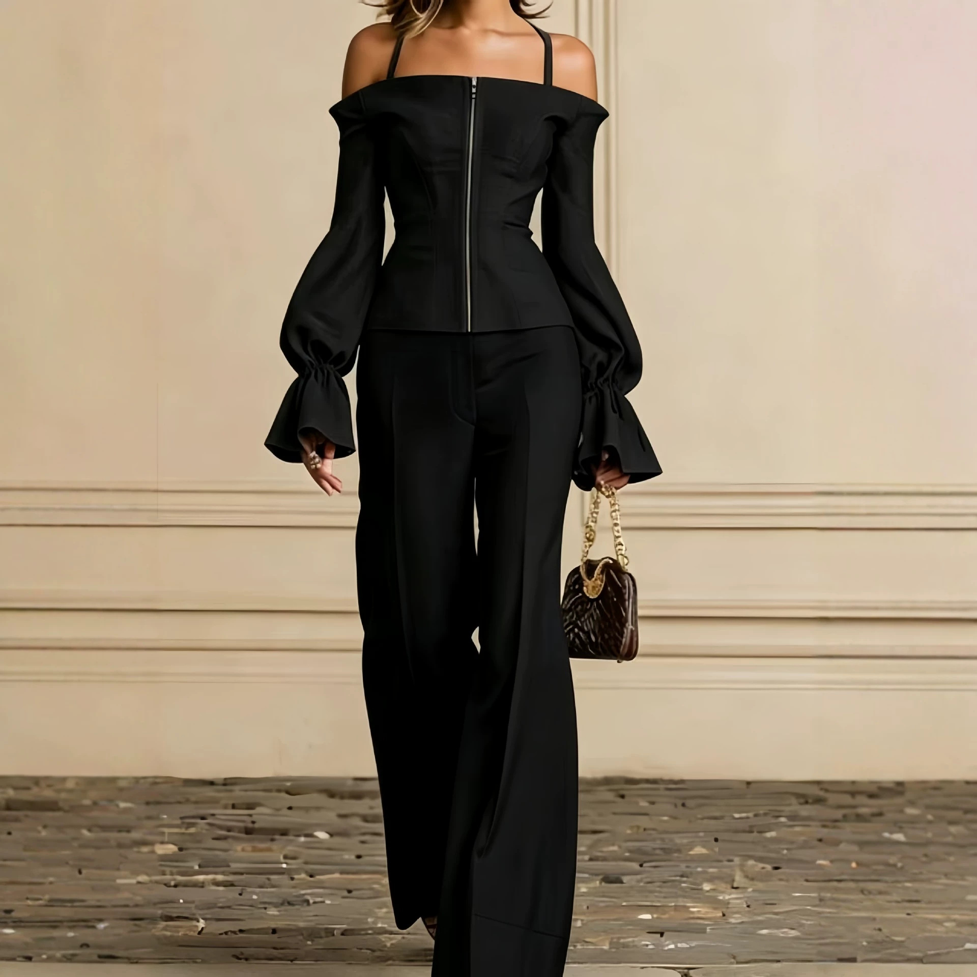 2 Piece Pants Set Women Solid  - Wide Leg Palazzo Pants 评论和价格