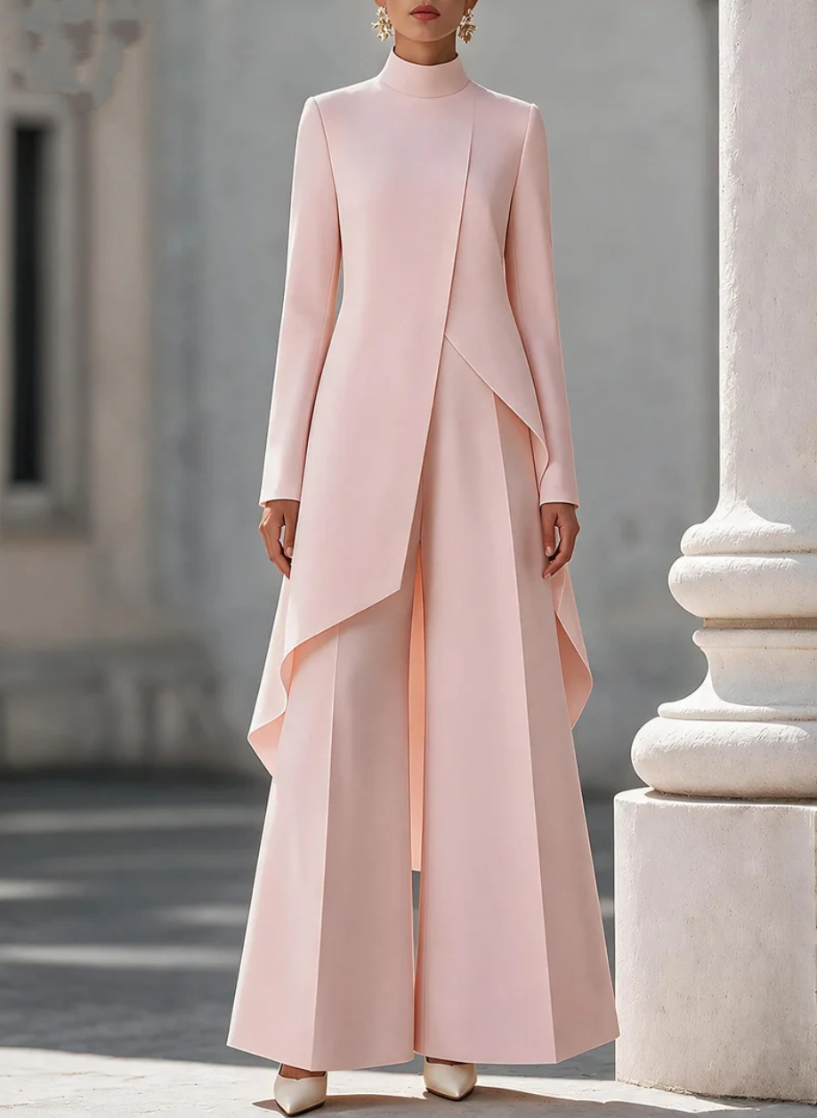 Women Two Piece Outfit Mock Ne - Wide Leg Palazzo Pants 评论和价格