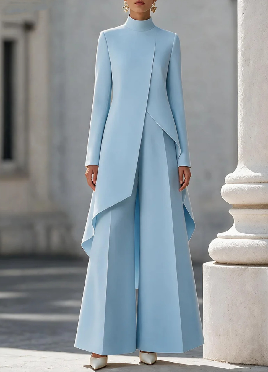 Women Two Piece Outfit Mock Ne - Wide Leg Palazzo Pants 评论和价格