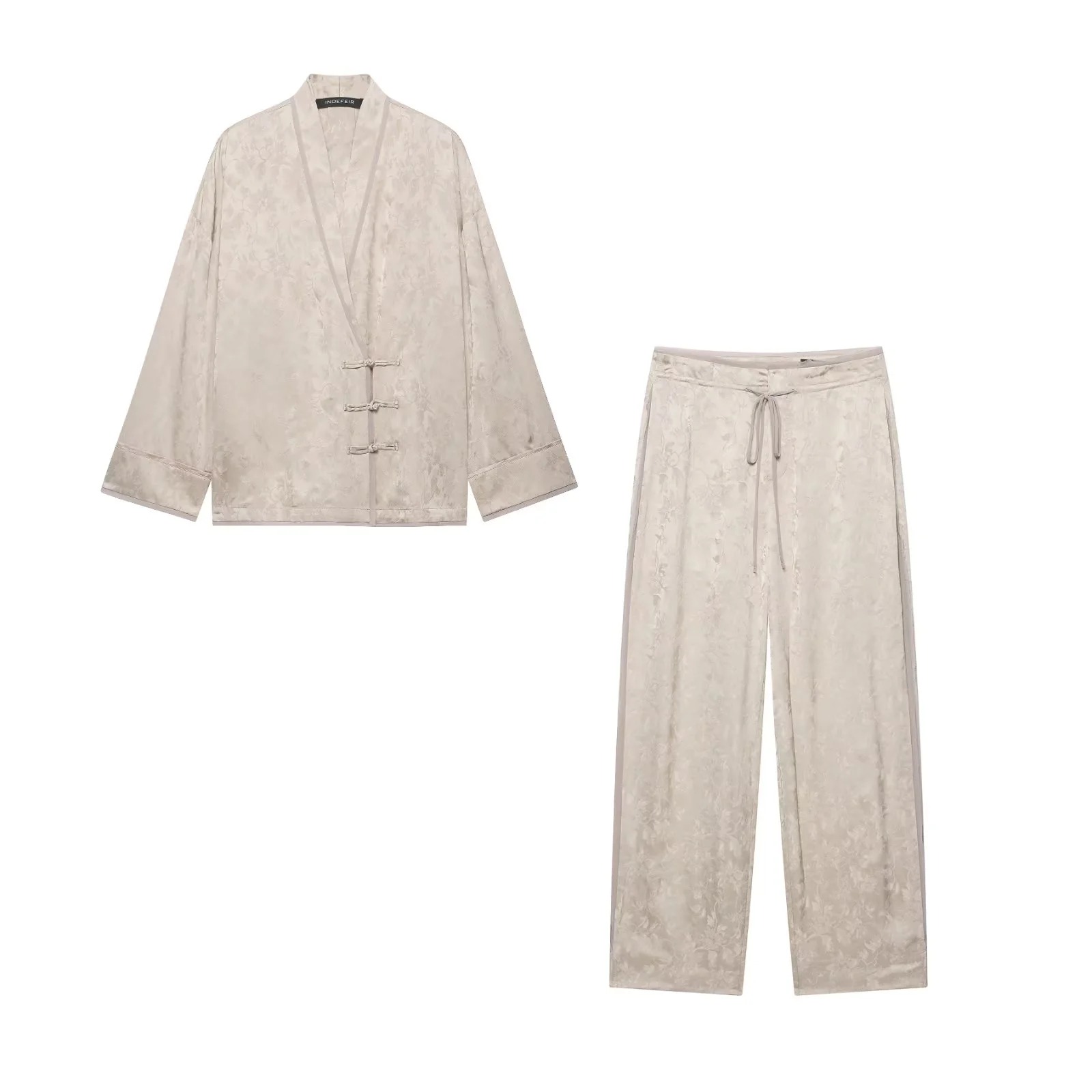 Women Floral Satin Two Piece S - Wide Leg Palazzo Pants 评论和价格