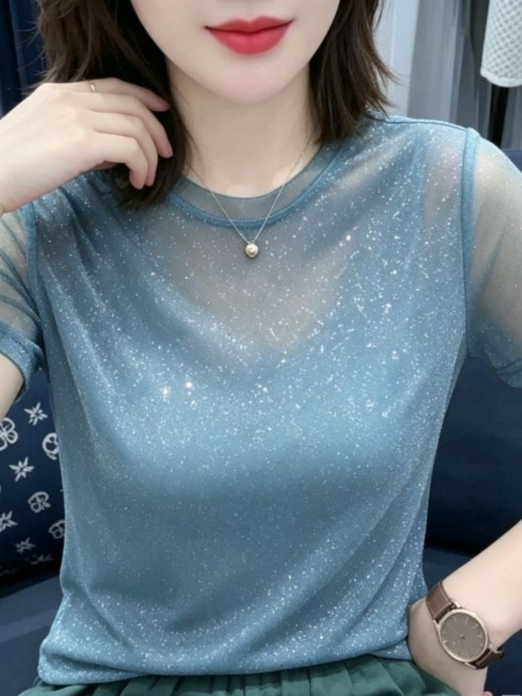 Shiny Lace Elastic Net Sleevel - Women Fashion Over 40 评论和价格