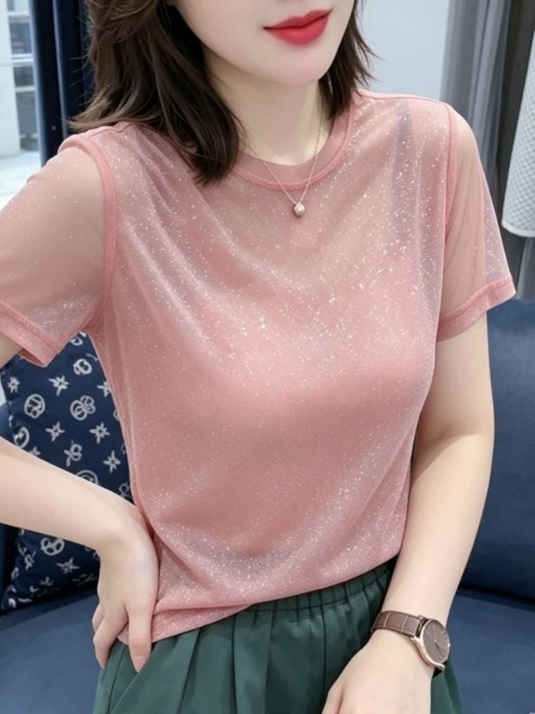 Shiny Lace Elastic Net Sleevel - Women Fashion Over 40 评论和价格