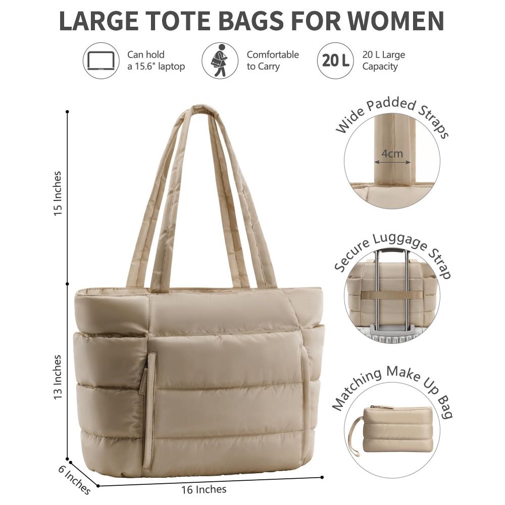 Large Capacity Puffer Tote Bag - Coin Purse Women 评论和价格