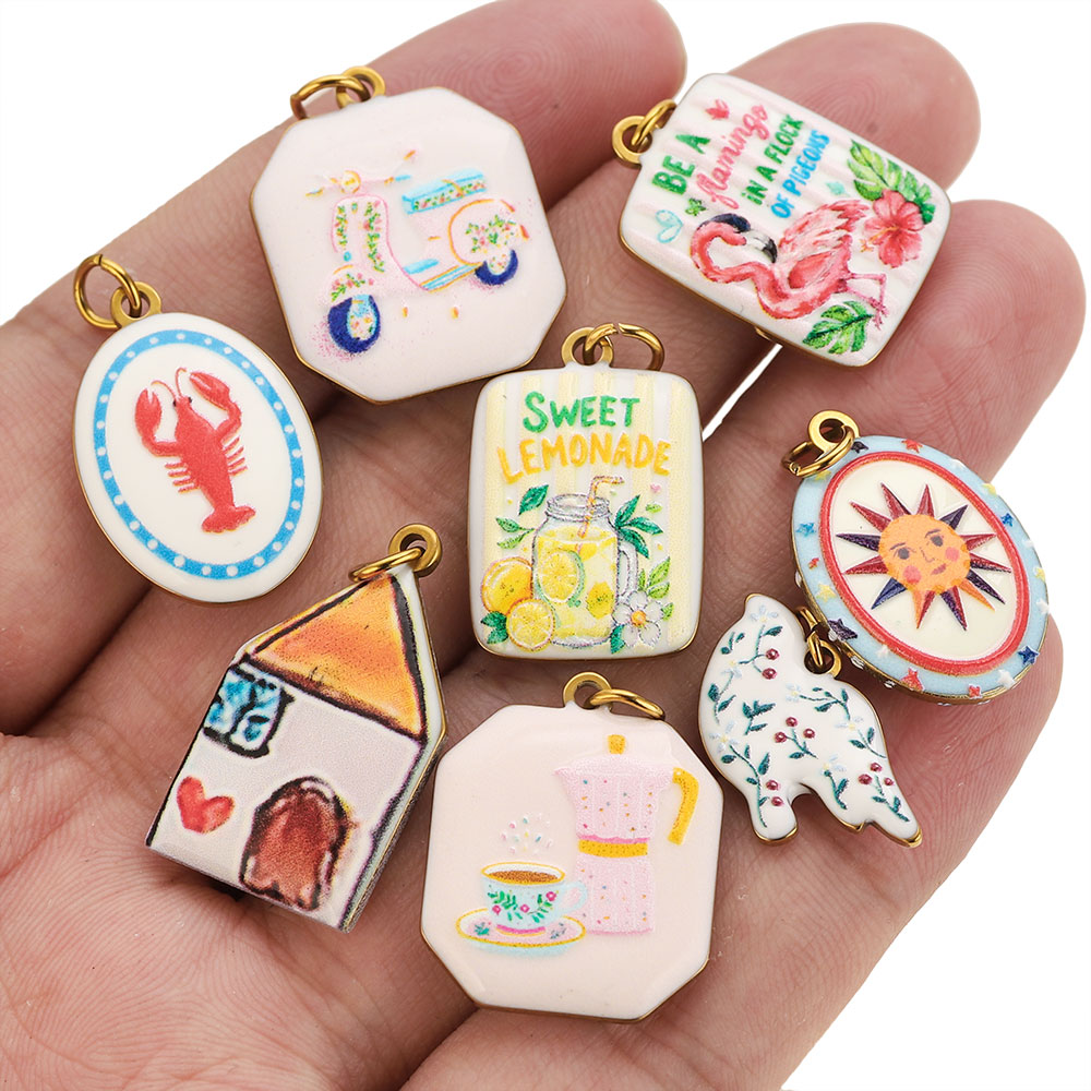 2 Pcs  Double-Sided Enamel Sta - Women Fashion Jewellery 评论和价格