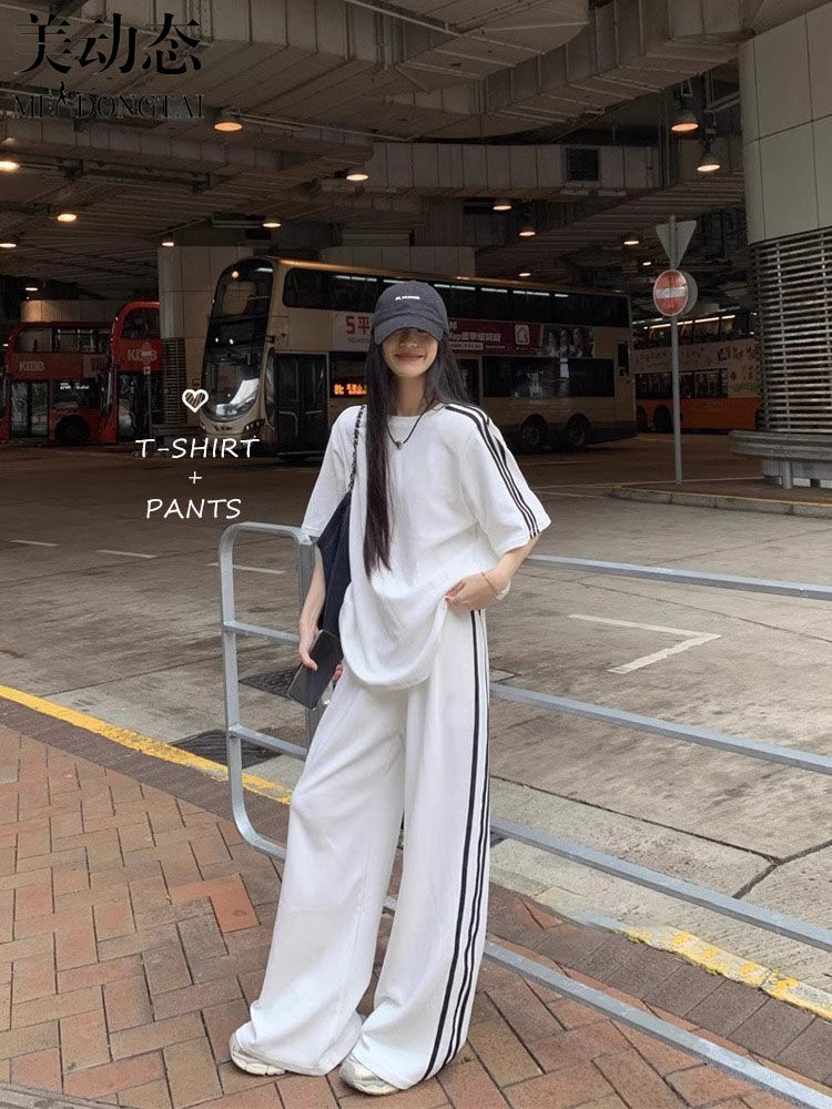 Spring/Summer Loose Casual Set - Wide Leg Palazzo Pants 评论和价格