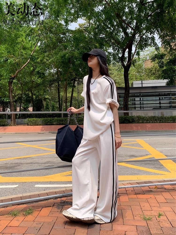 Spring/Summer Loose Casual Set - Wide Leg Palazzo Pants 评论和价格